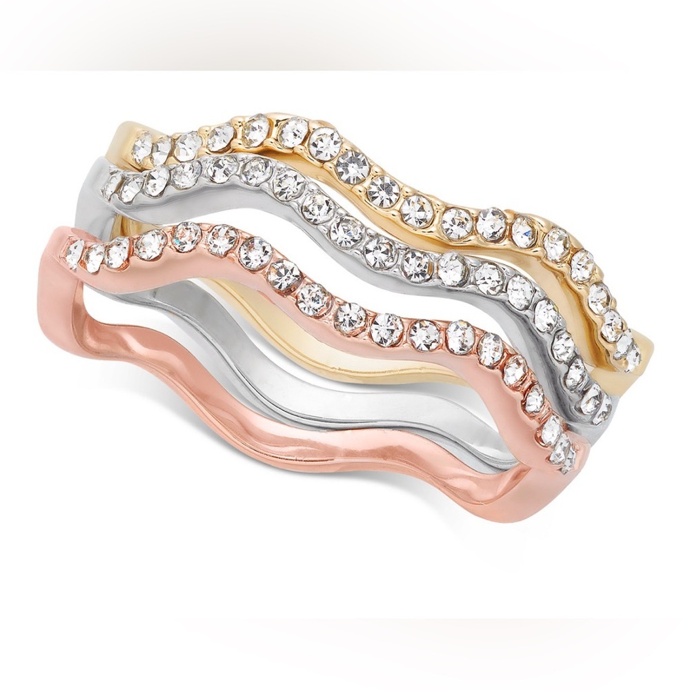 Charter Club Tri-Tone Wave Ring Set Size 10